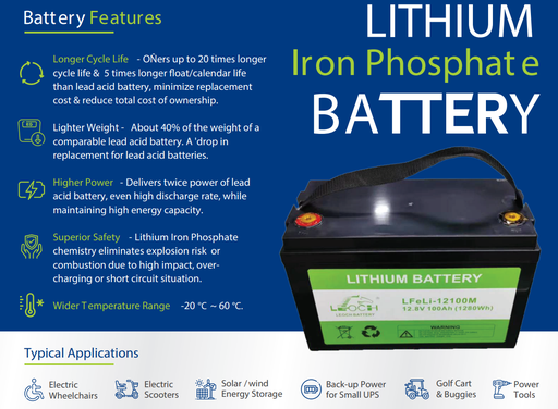 Leoch Lithium Battery LFeLi-12100L, 100Ah, 12.8V BT