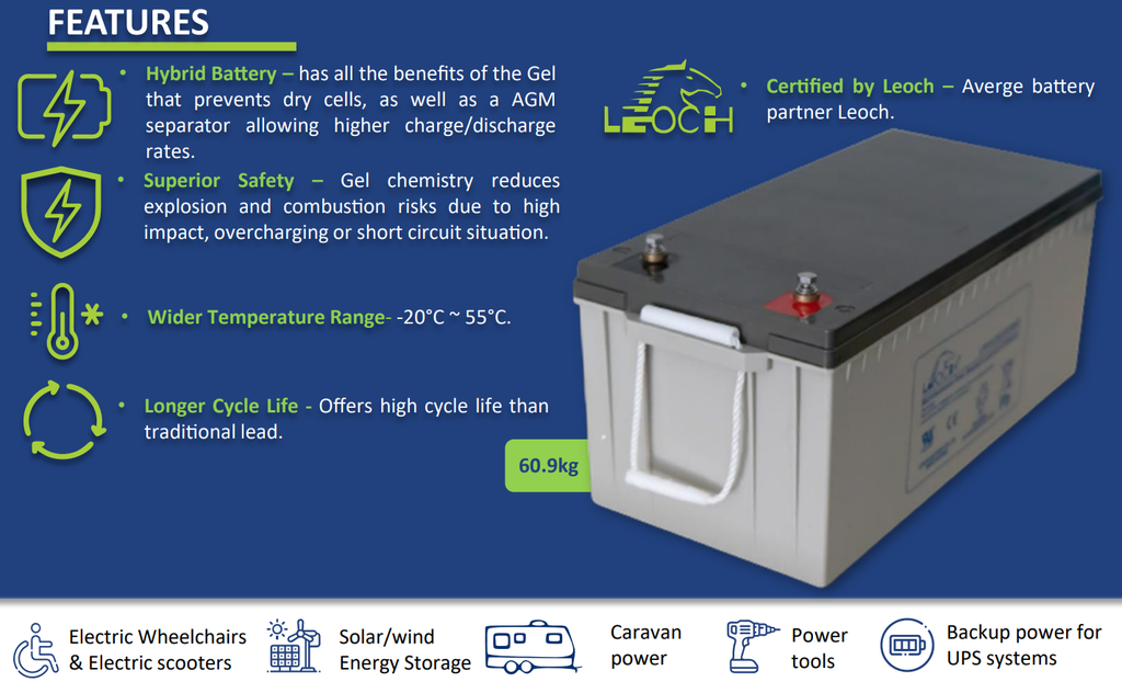 Leoch Gel Battery LPGS12-200 200Ah C20 12V