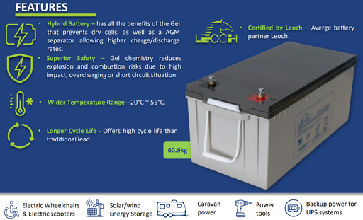 [10505] Leoch Gel Battery LPGS12-200 200Ah C20 12V
